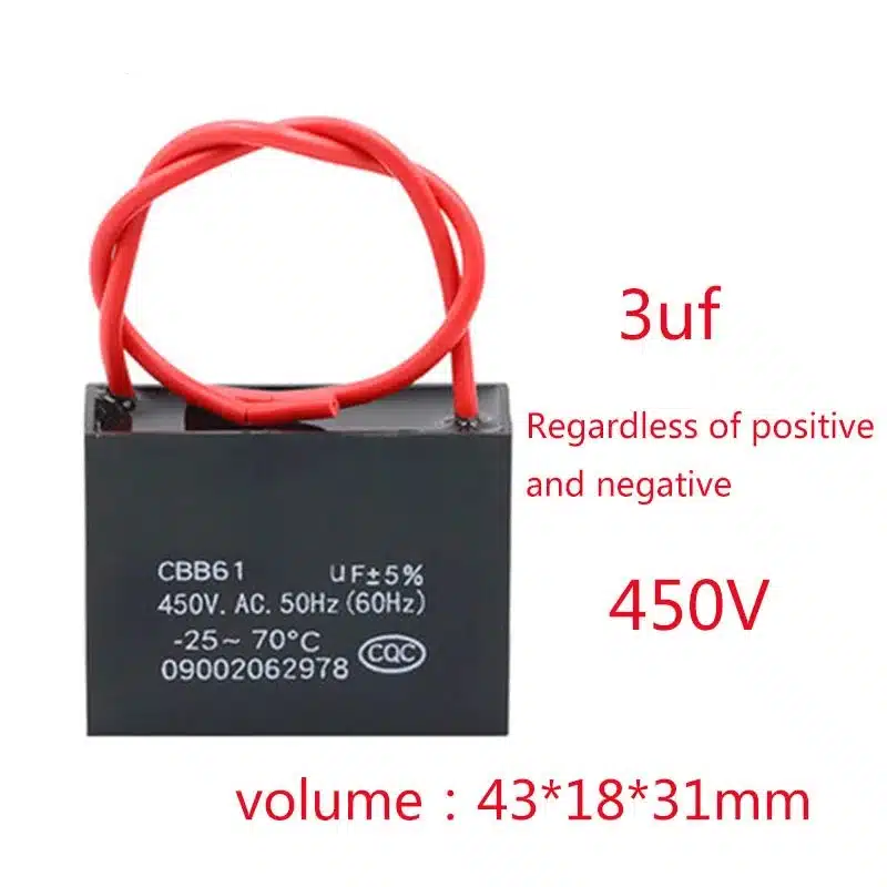 3uF 450V CBB61 Fan Capacitor - Reliable Motor Start Capacitor for Home Appliances