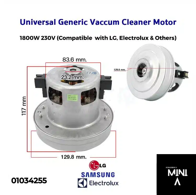 Universal Vacuum Cleaner Motor, 1800W, 230V - Compatible with LG, Samsung, Electrolux, Hitachi, and more